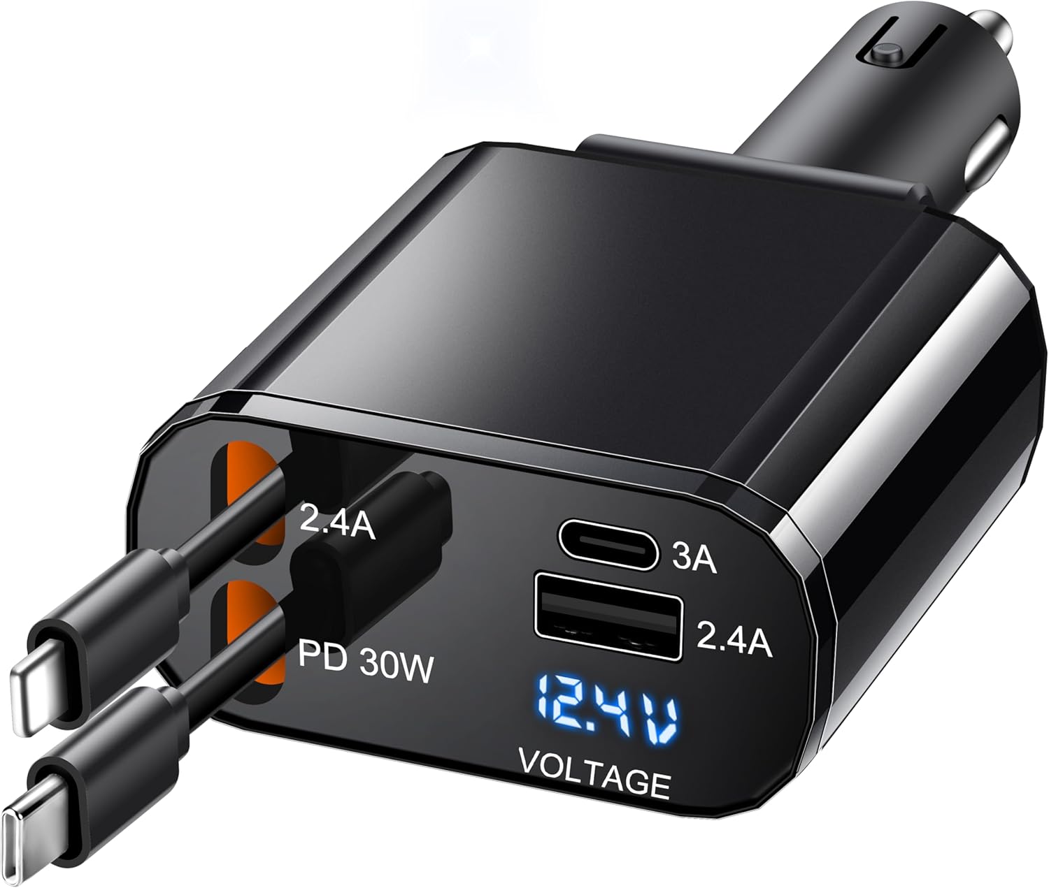 60W 4 in 1 格納式カーチャージャー: iPhone &amp; Android の急速充電