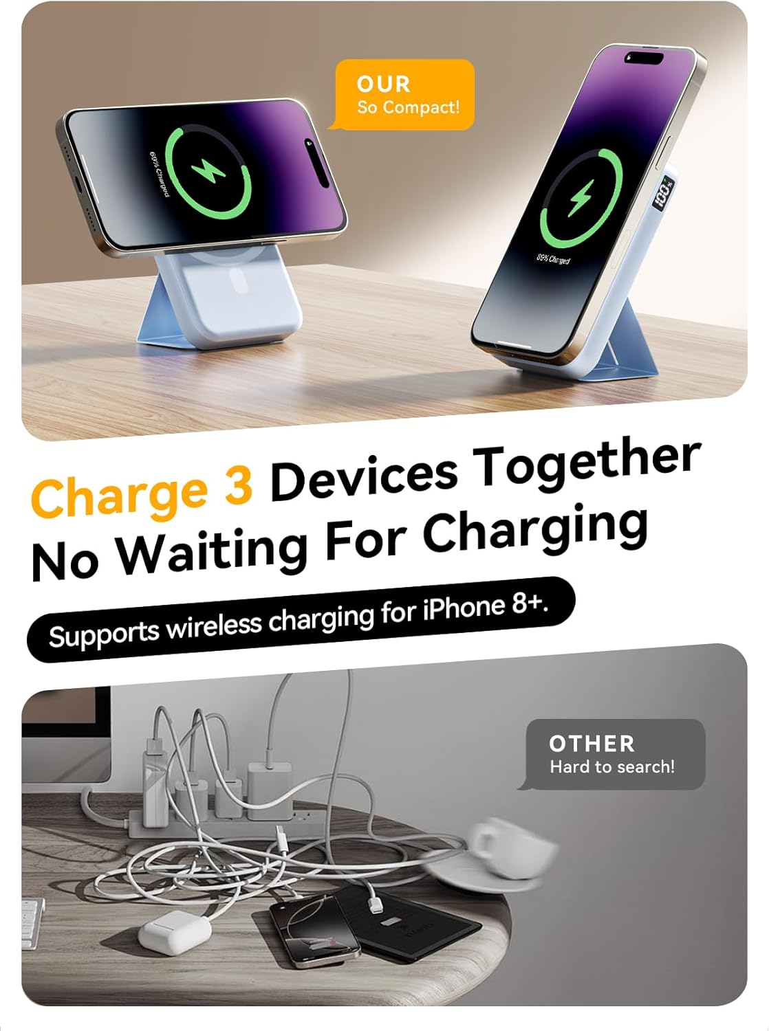 10000mAh MagSafe Power Bank: 22.5W PD Fast Charge + Stand