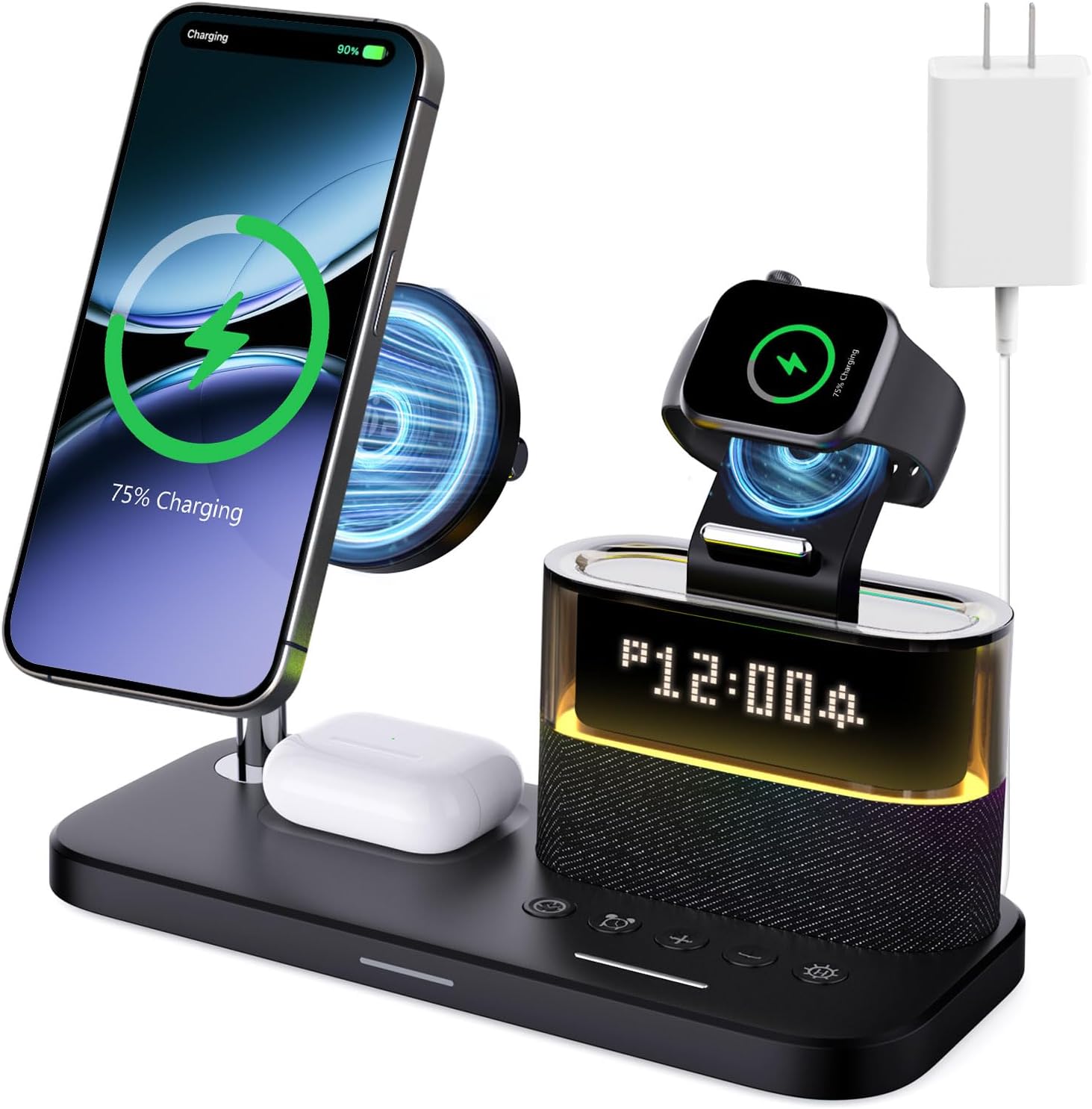 目覚まし時計付き5-in-1ワイヤレス充電ステーション