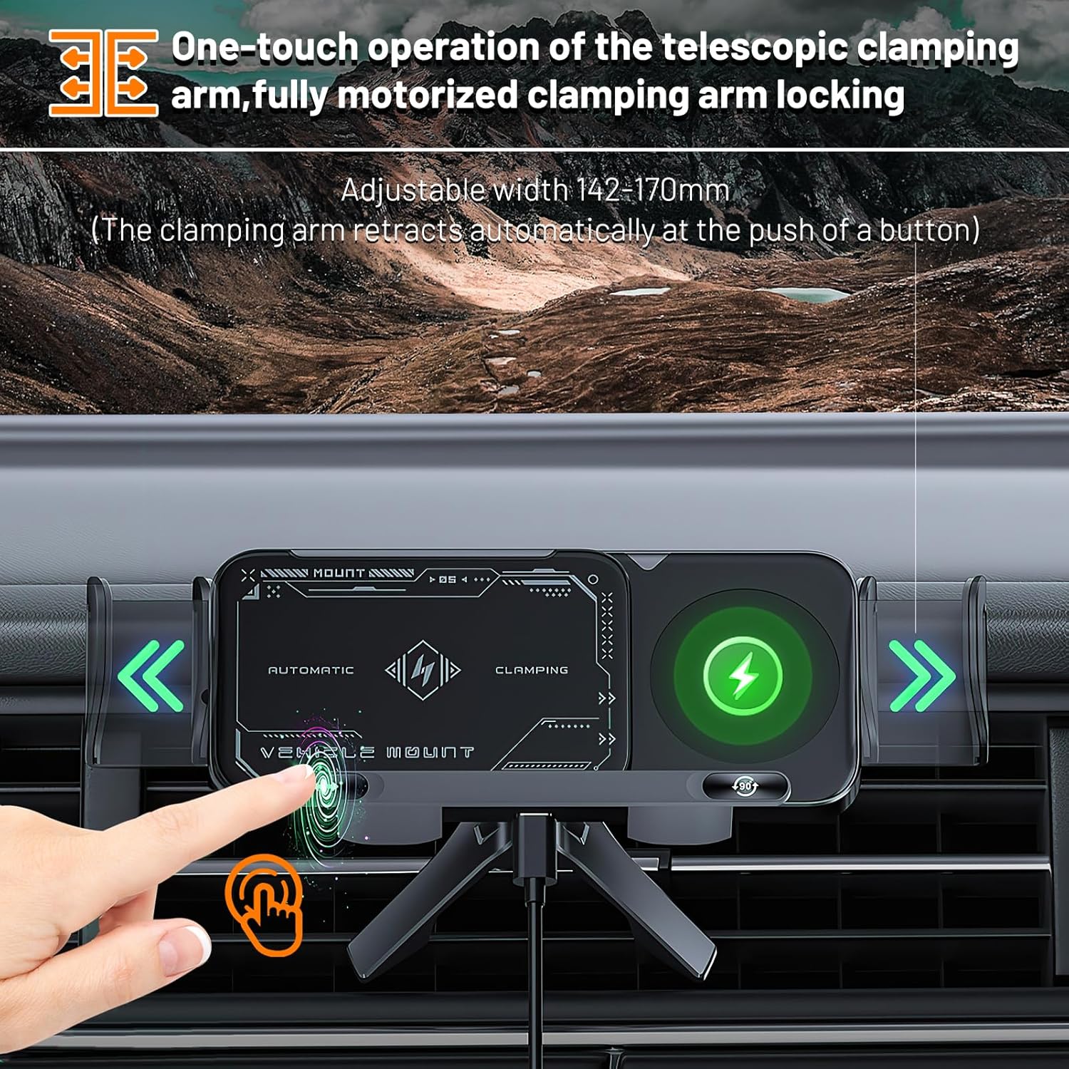 High - Intelligent Car Phone Mount: Auto - Rotate, Fast Charge (Black)