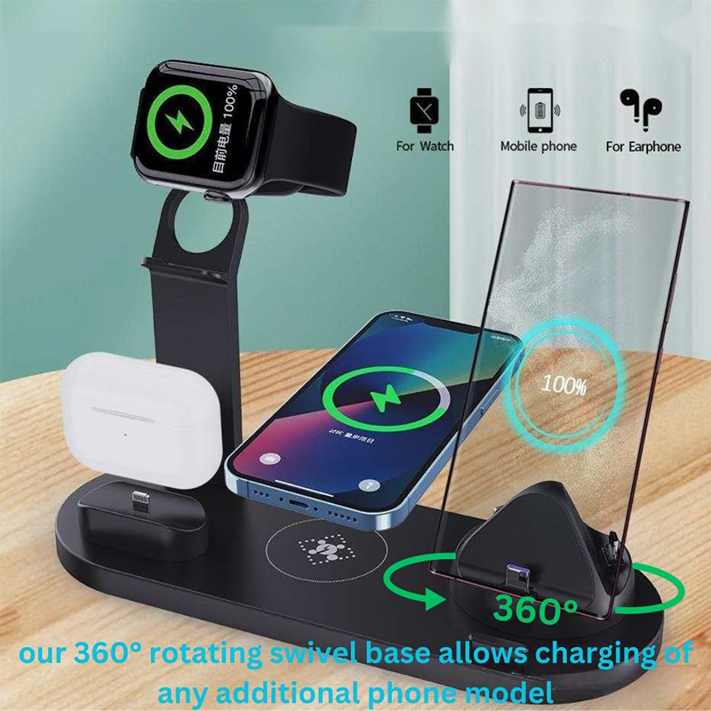 6-in-1 Fast Wireless Charging Dock – Black
