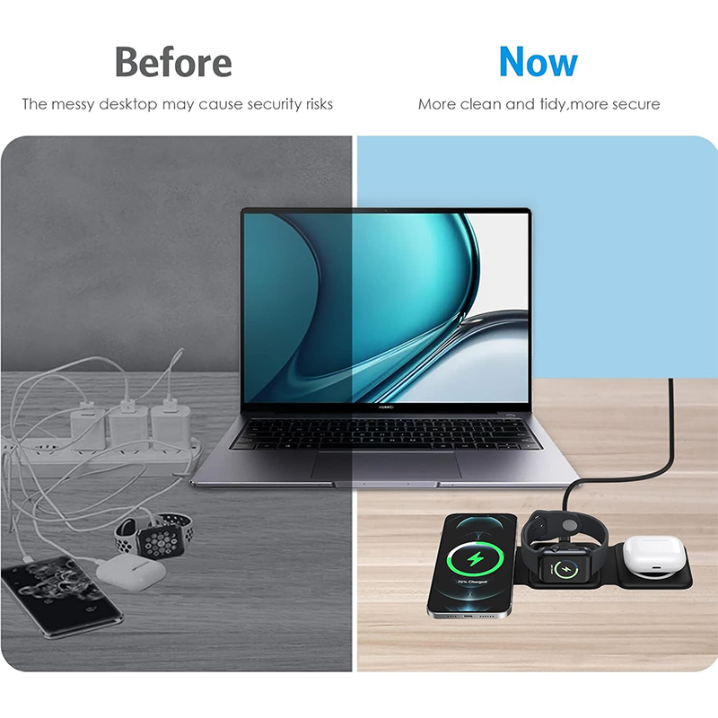 Only3C 3-in-1 Foldable Magnetic Wireless Charger for iPhone, AirPods, Apple Watch