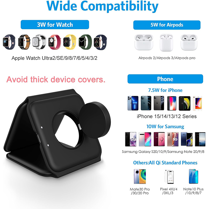 Only3C 3-in-1 Foldable Magnetic Wireless Charger for iPhone, AirPods, Apple Watch