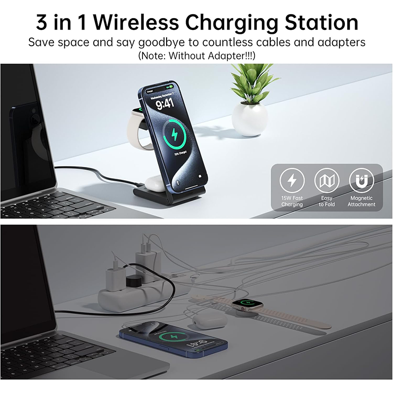 Only3C 3-in-1 Magnetic Wireless Charging Station – Black