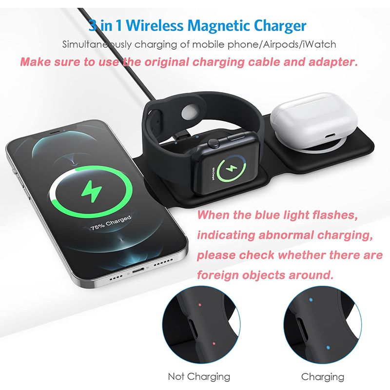 Only3C 3-in-1 Foldable Magnetic Wireless Charger for iPhone, AirPods, Apple Watch