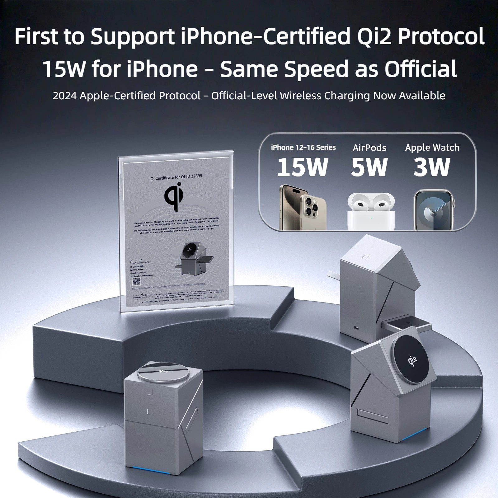 Qi2 Magnetic 3-in-1 Wireless Charger