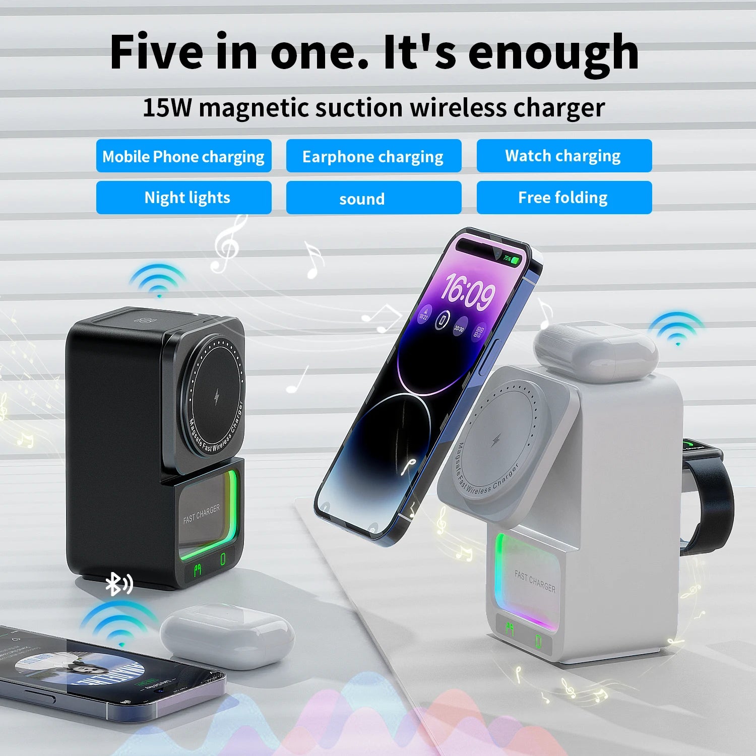 5-in-1 Wireless Charger + Speaker (Apple Devices)