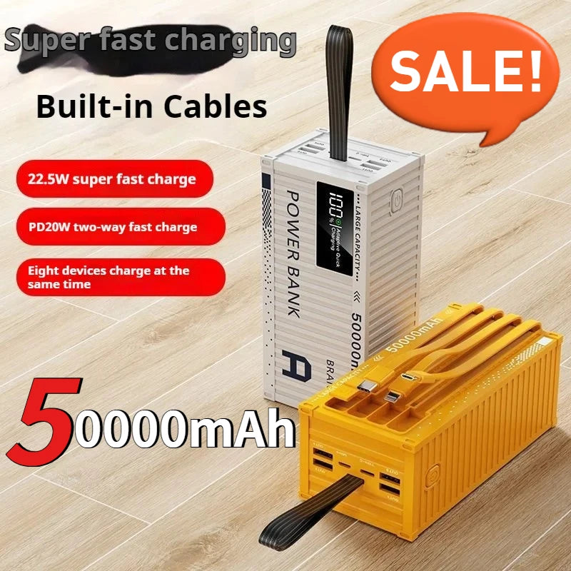 50000mAh PD22.5W Power Bank with Built-in Cables