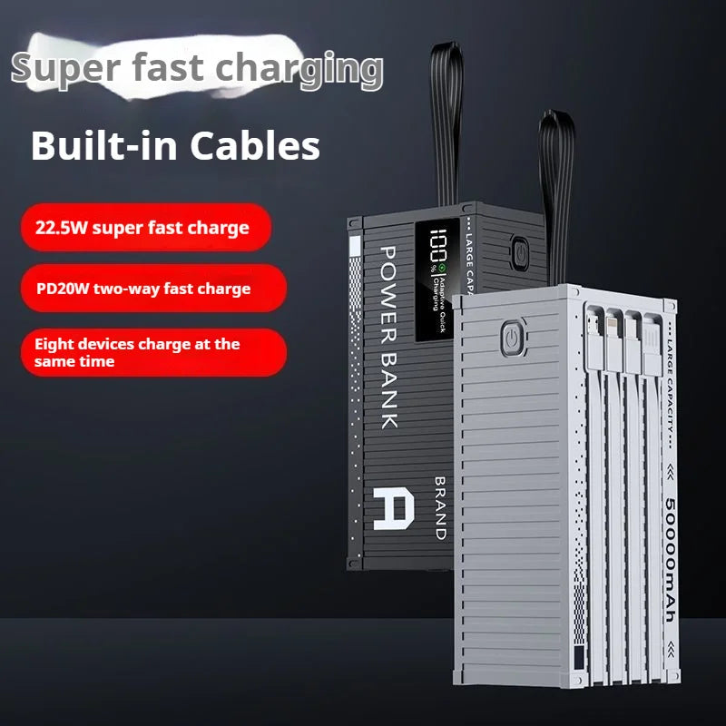 50000mAh PD22.5W Power Bank with Built-in Cables