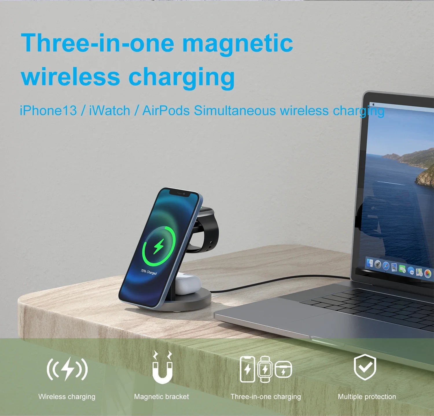 3-in-1 Fast Charger Stand (MagSafe for Apple)