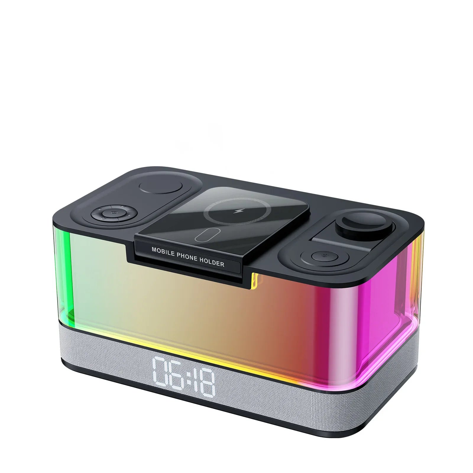 15W Magnetic Charger 6-in-1 (RGB Light · Speaker · Clock)