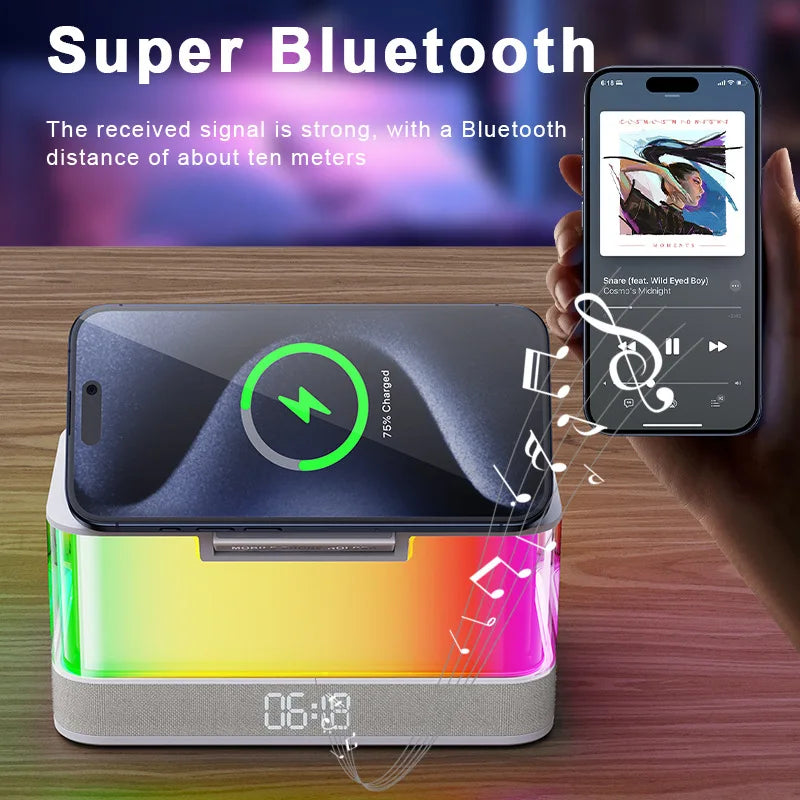 15W Magnetic Charger 6-in-1 (RGB Light · Speaker · Clock)