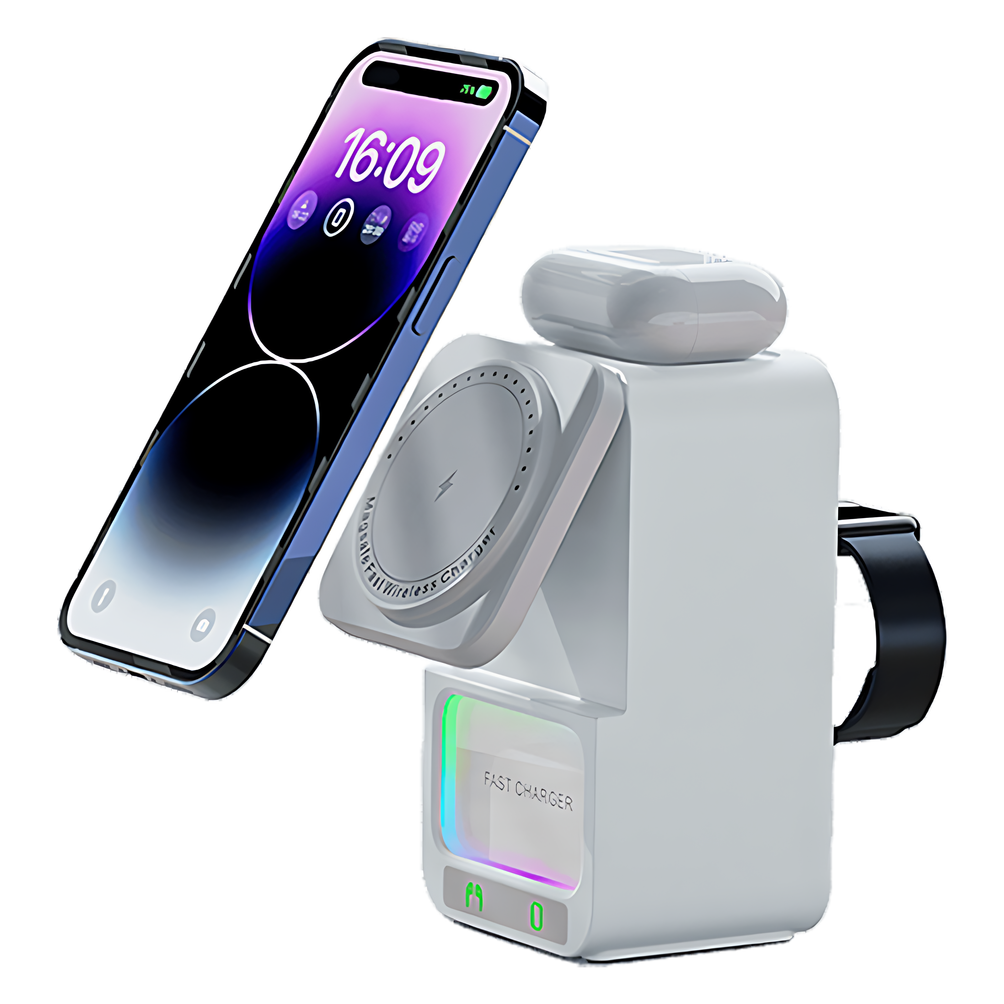 5-in-1 ワイヤレス充電器 + スピーカー (Apple デバイス) 